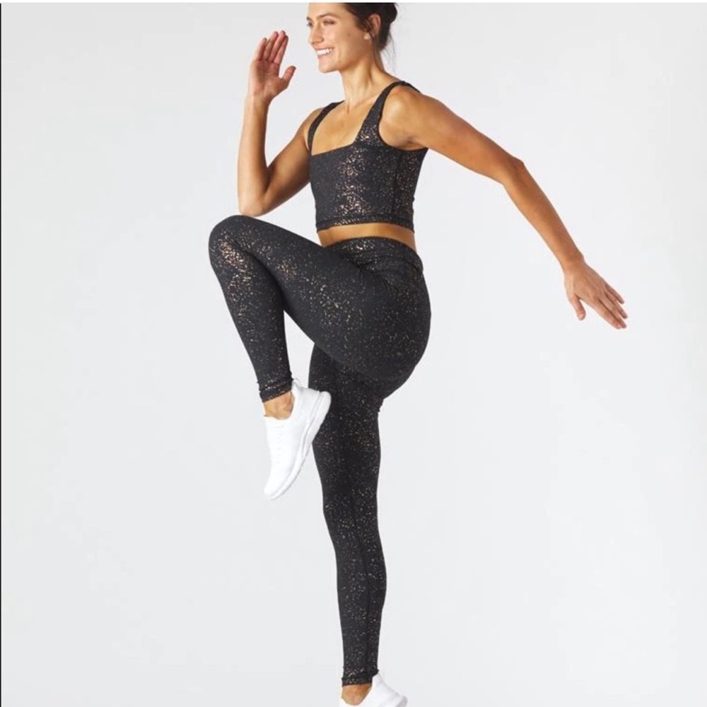GLYDER High Power Black Gold Speckle Legging Bra Set